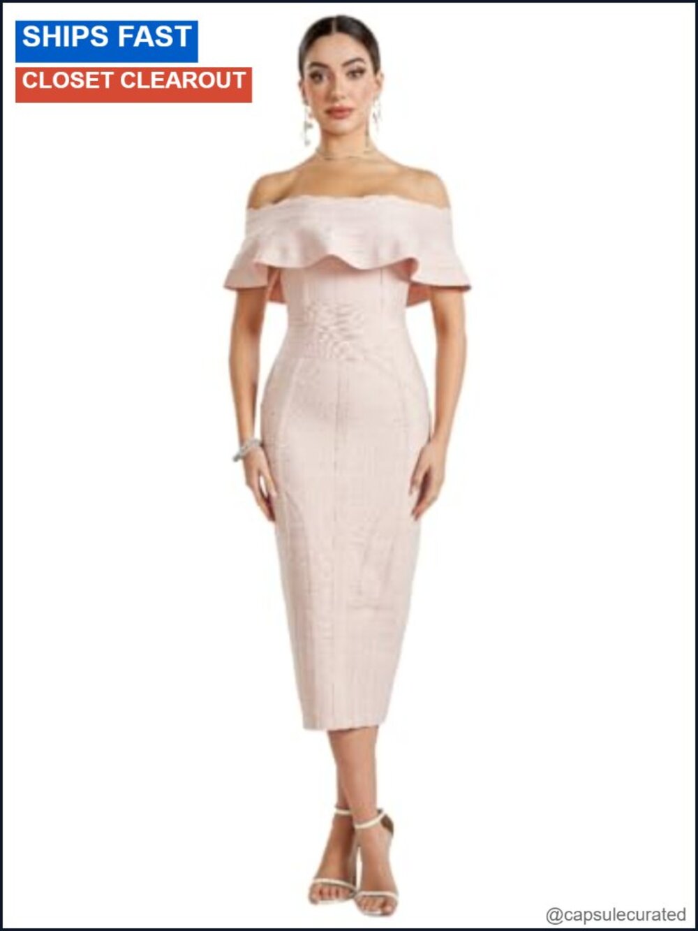 Off Shoulder Bandage Midi Dress Bodycon Evening Party Formal Gown